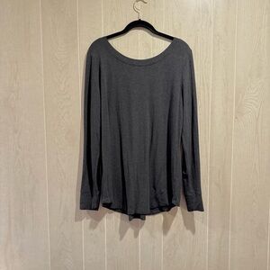 CAbi Charcoal Long Sleeve Top, Cross Back Detail- L